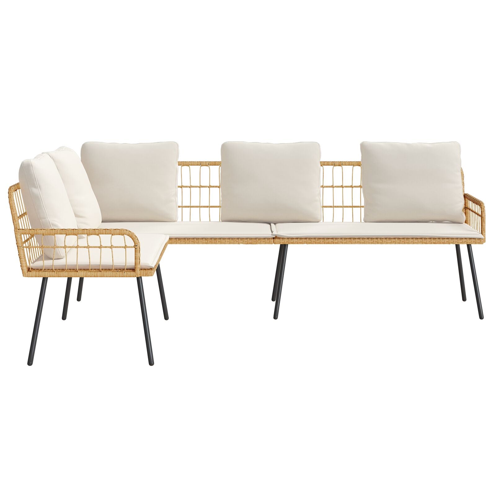 L-Vormige Bank Lijk 231X173X78 Cm Poly Rattan Natuur en crème