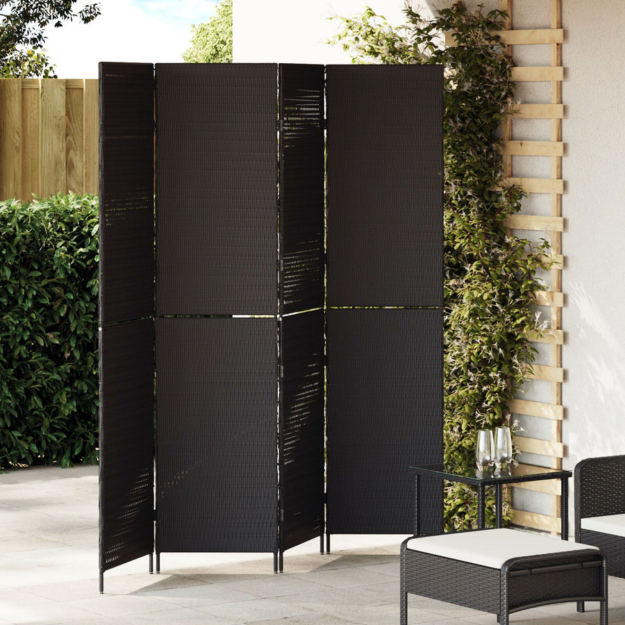 Kamerscherm Vouwbaar 195X Poly Rattan 180 cm Zwart 4 panelen