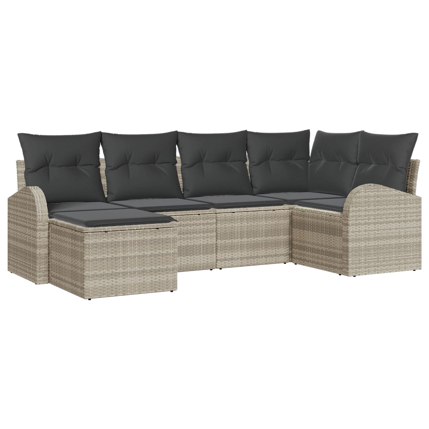 6-Delige Tuinsofa Set Met Kussens Lichtgrijs Poly Rattan