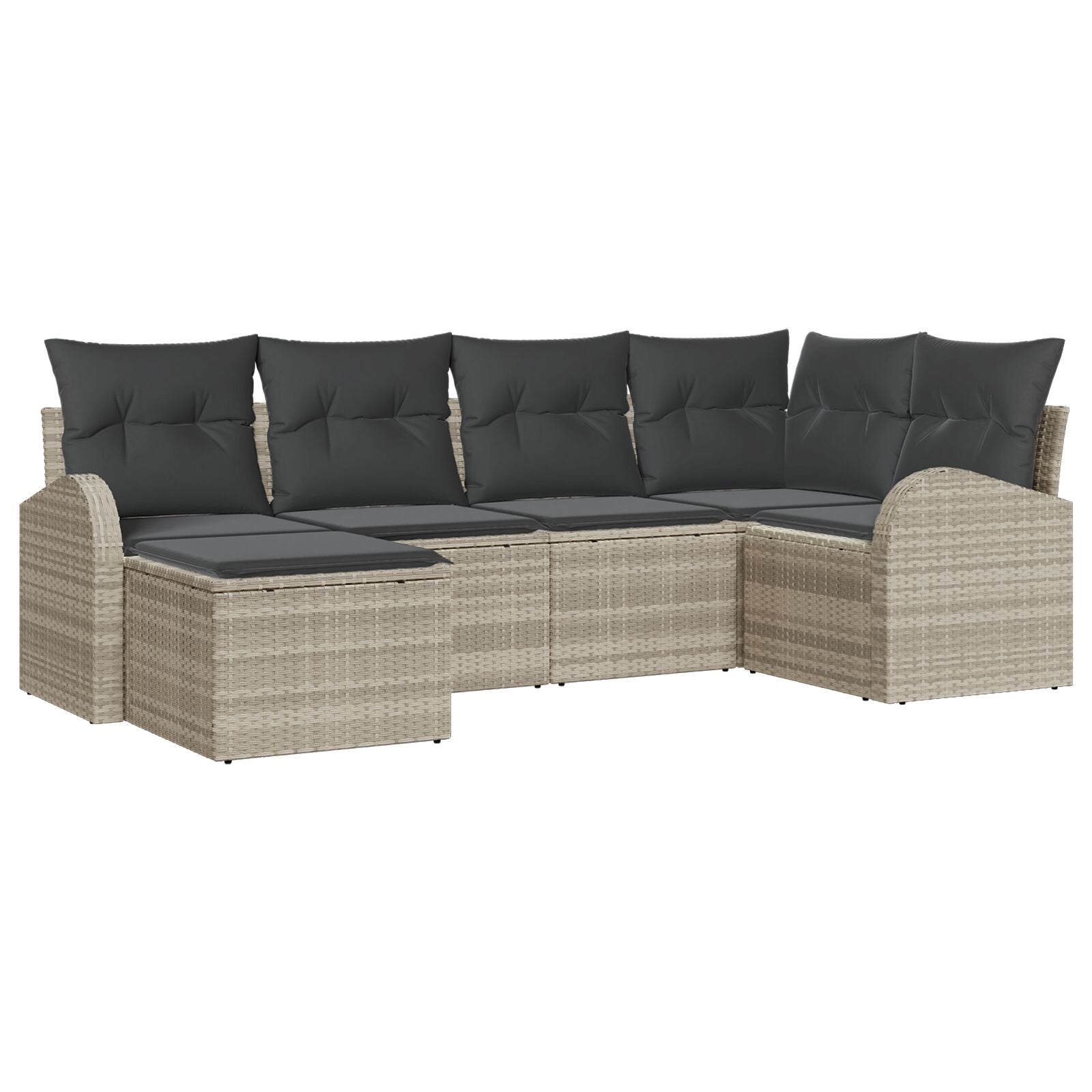6-Delige Tuinsofa Set Met Kussens Lichtgrijs Poly Rattan
