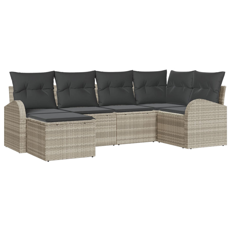 6-Delige Tuinsofa Set Met Kussens Lichtgrijs Poly Rattan