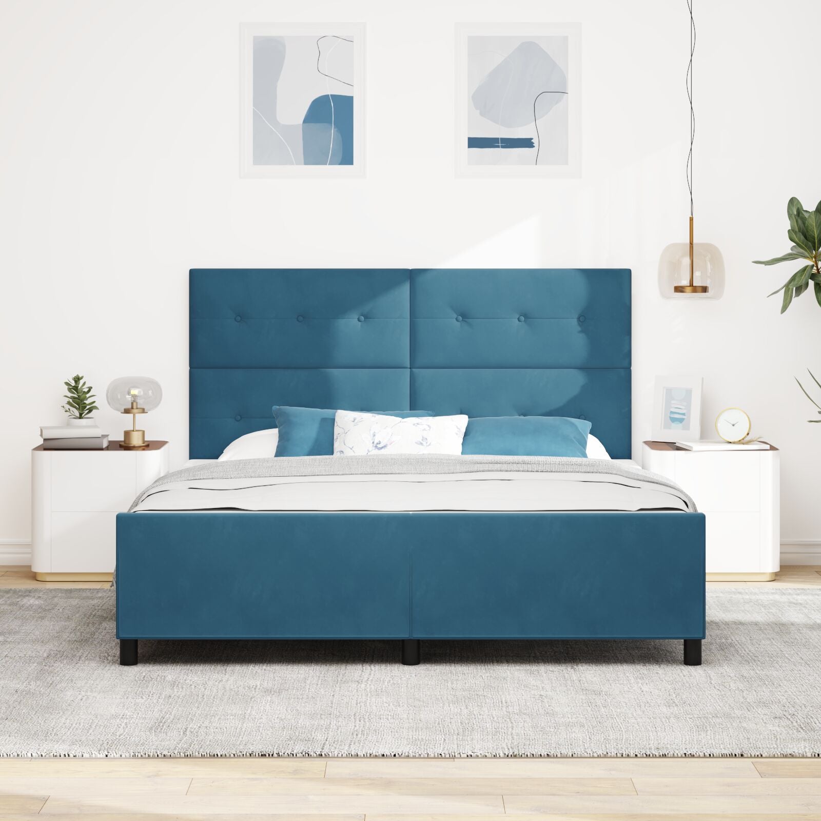 Bedframe Donkerblauw 180X200 Cm Fluweel Crème