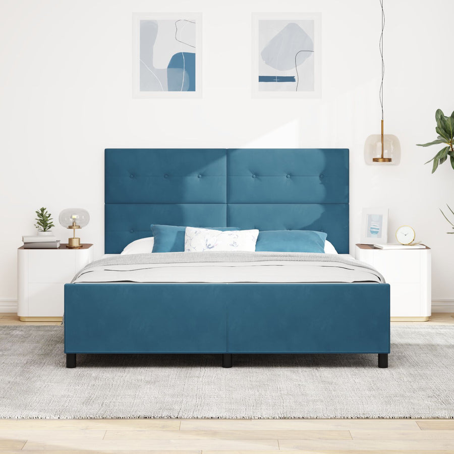 Bedframe Donkerblauw 180X200 Cm Fluweel Crème