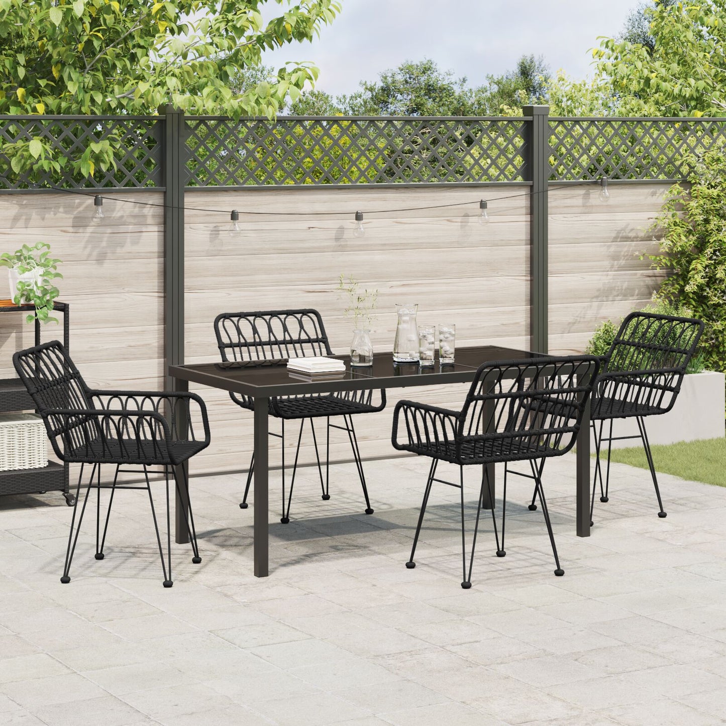 5-Delige Tuin Eetset Zwarte Poly Rattan