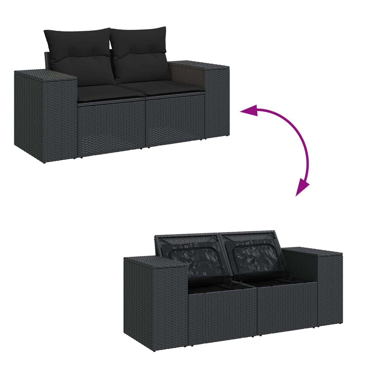 8-Delige Tuin Sofa Set Met Kussens Zwart Poly Rattan Acacia, 3-Delige Tuin Eettafel Set Met Kussens Zwart Poly Rattan Acacia Wit
