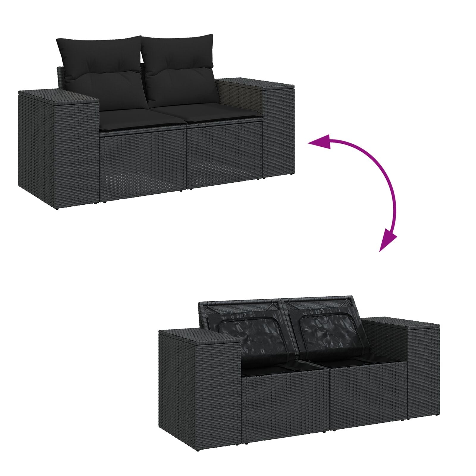 8-Delige Tuin Sofa Set Met Kussens Zwart Poly Rattan Acacia, 3-Delige Tuin Eettafel Set Met Kussens Zwart Poly Rattan Acacia Wit