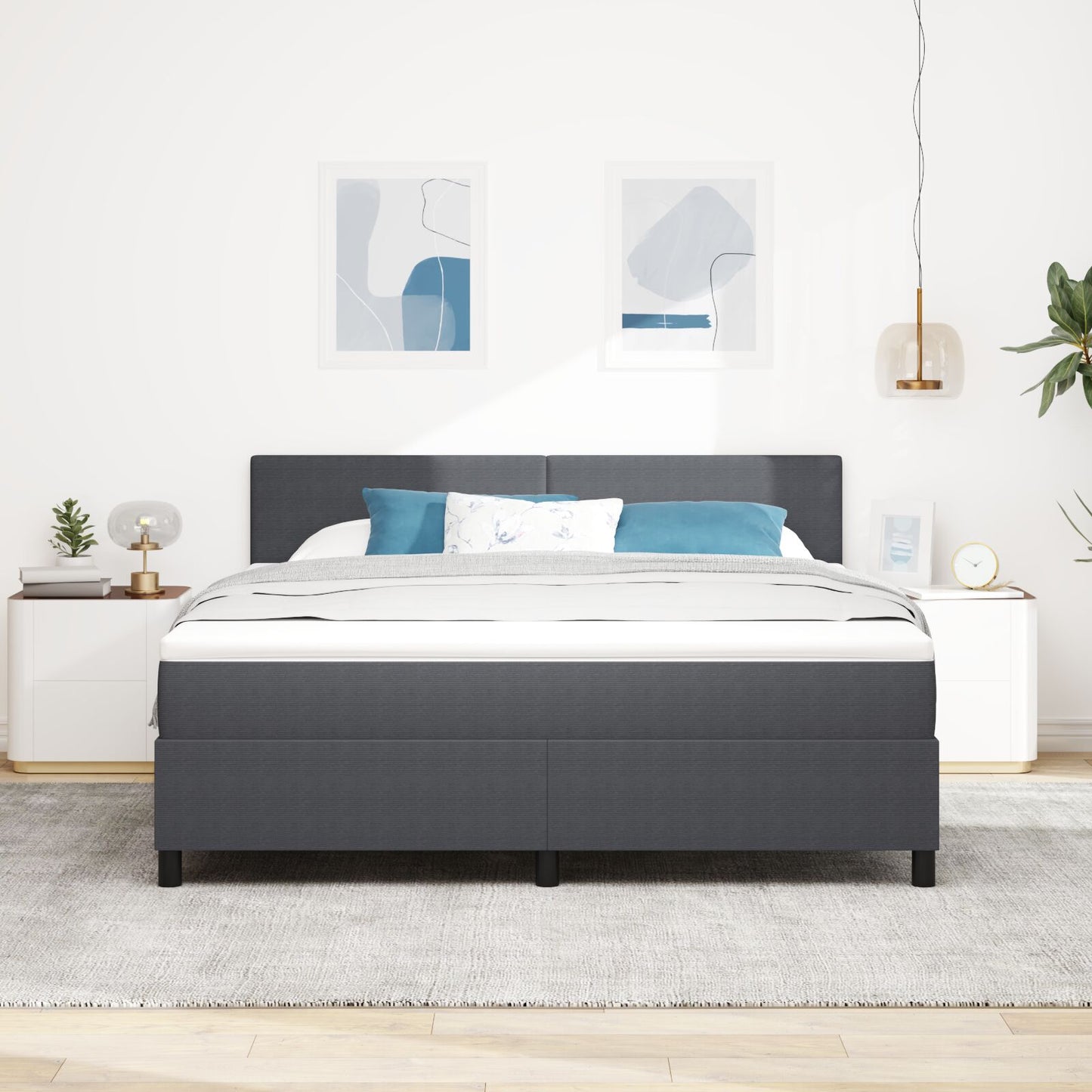Boxspring Bed Met Matras Donkergrijs Super King Corduroy Stof