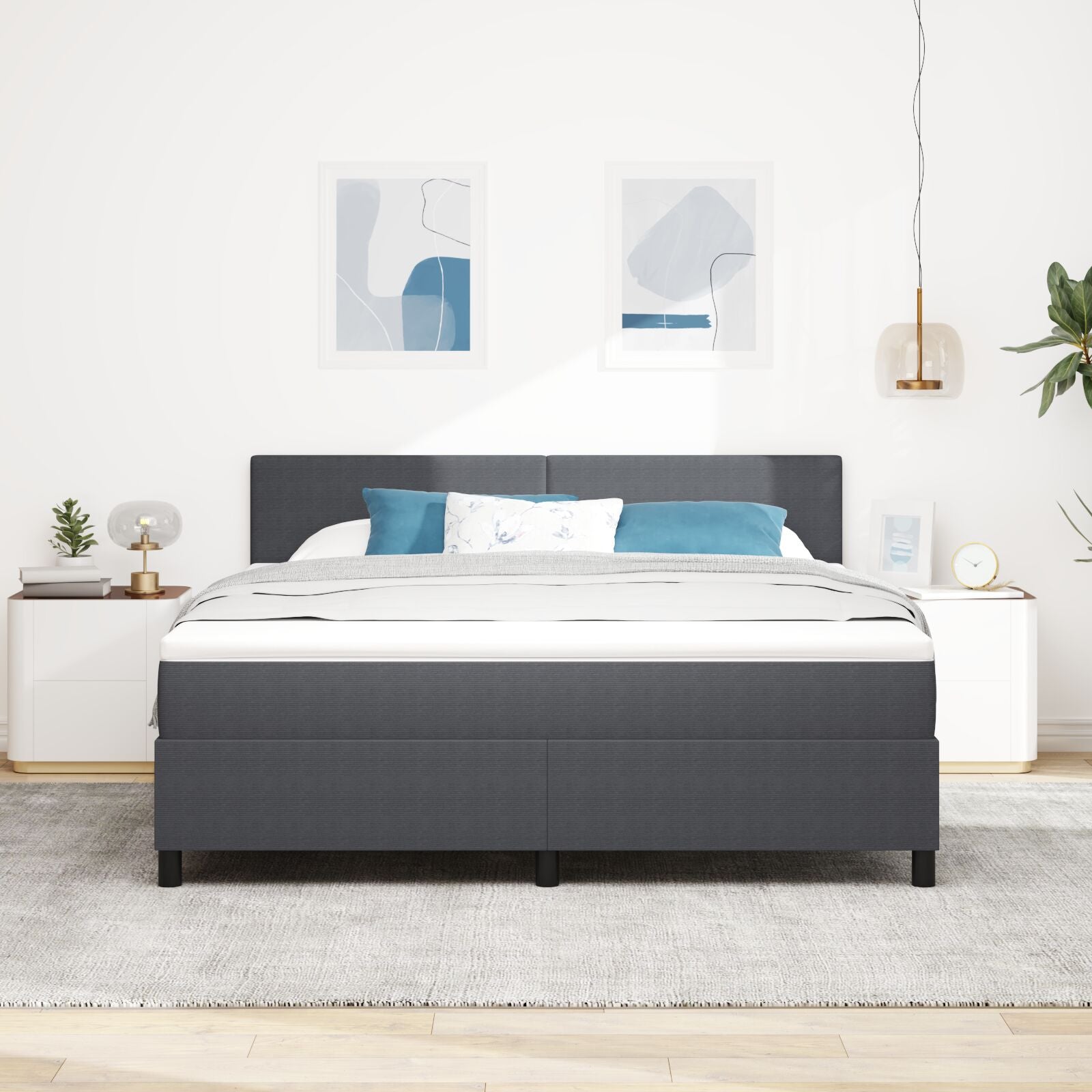 Boxspring Bed Met Matras Donkergrijs Super King Corduroy Stof