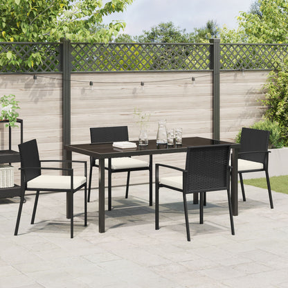 5-Delige Tuin Eetset Zwart Poly Riet