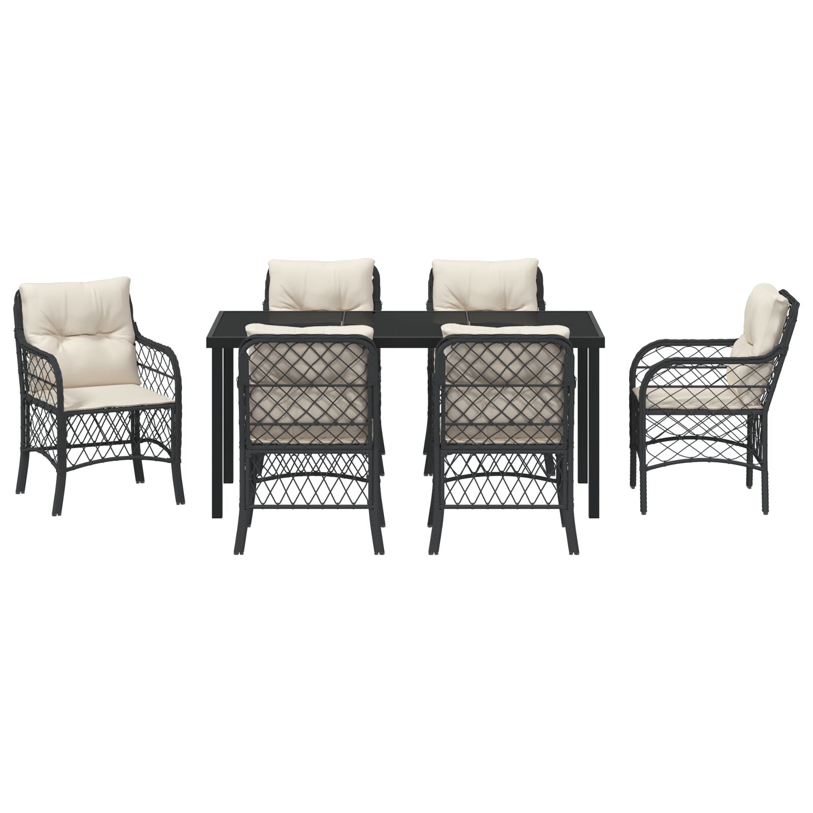 7-Delig Tuin Eetset Met Kussens Zwart Poly Rattan