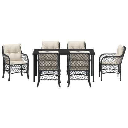 7-Delig Tuin Eetset Met Kussens Zwart Poly Rattan