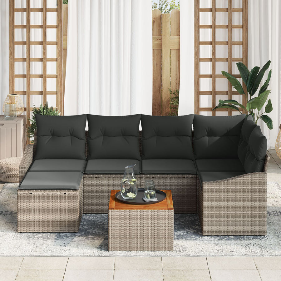 7-Delige Tuin Sofa Set Met Kussens Grijs Poly Rattan Acacia