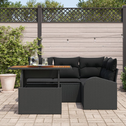 5-Delige Tuin Eetset Met Kussens Zwart Poly Rattan Acacia