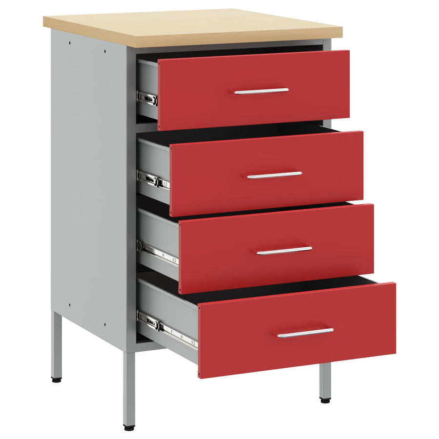 Werkkast 50X55X85 Cm Staal Rood en grijs Werkbank met 4 lades