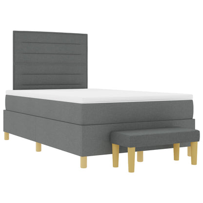 Boxspring Bed Met Matras & Bank Donkergrijs 120X190 Cm Stof Blauw
