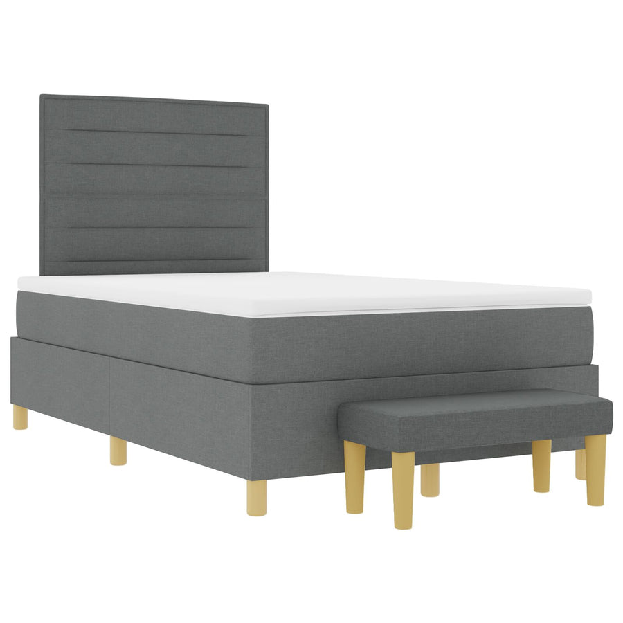 Boxspring Bed Met Matras & Bank Donkergrijs 120X190 Cm Stof Blauw