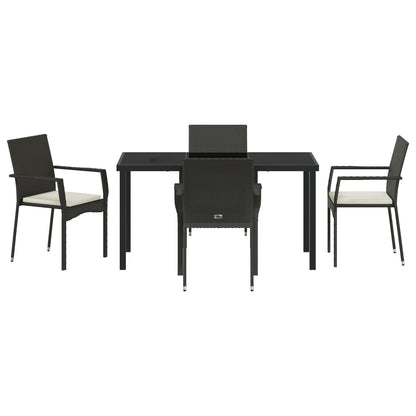 5-Delige Tuin Dining Set Met Kussens Zwart Poly Rattan