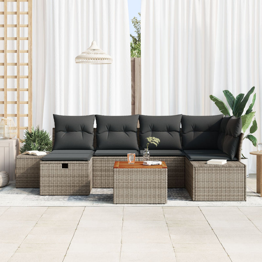 Tuinbank Set Set Van 7 Grijs Poly Rattan Buitenbank Rechthoekig Wit