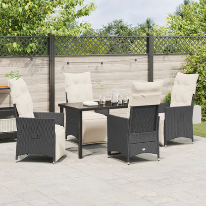 5-Delige Tuin Eetset Met Kussens Zwart Poly Rattan