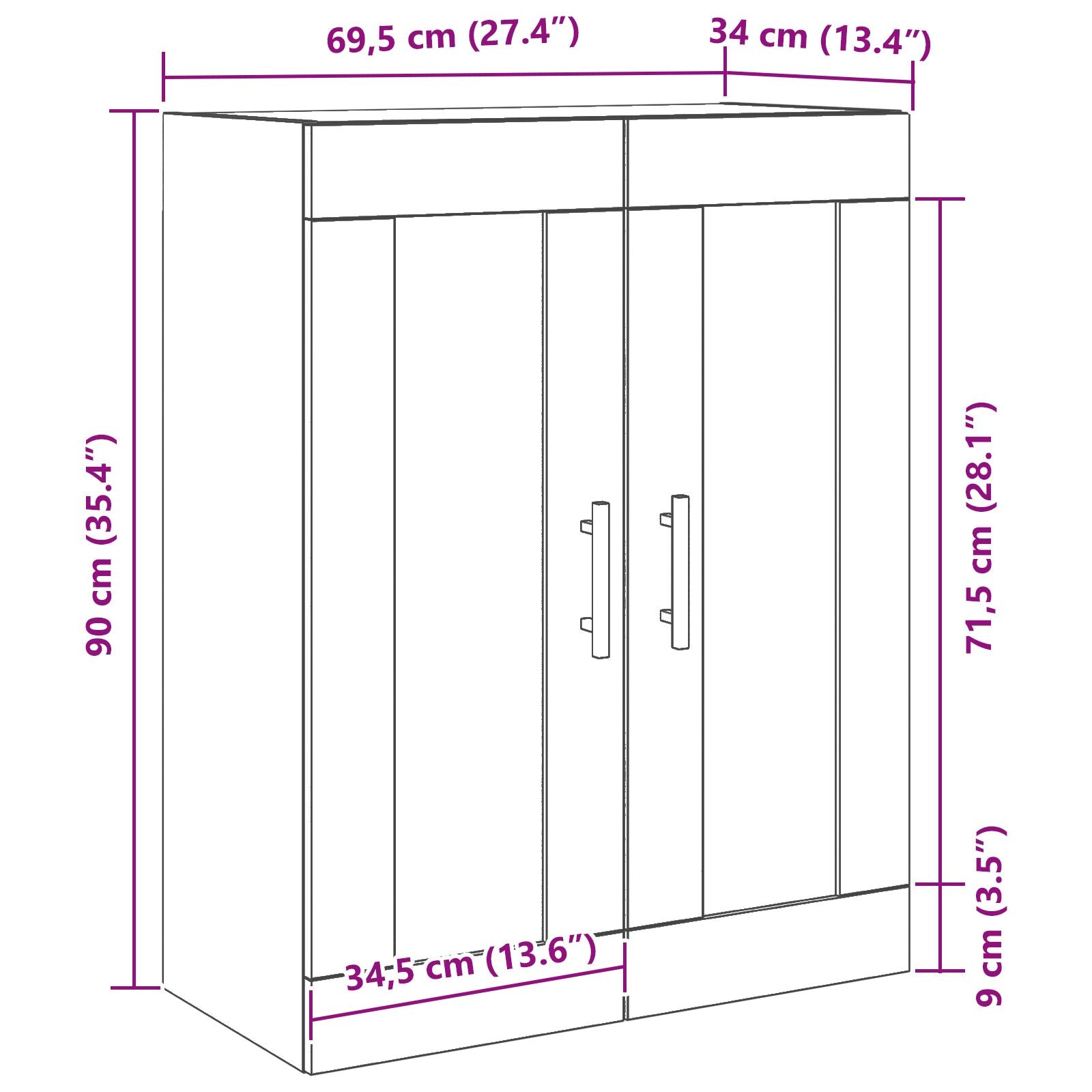 Wandkast 69,5X34X90 Cm Samengesteld Hout Zwart eiken