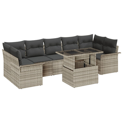 8 Stuk Tuin Sofa Set Met Kussens Lichtgrijze Poly Rattan