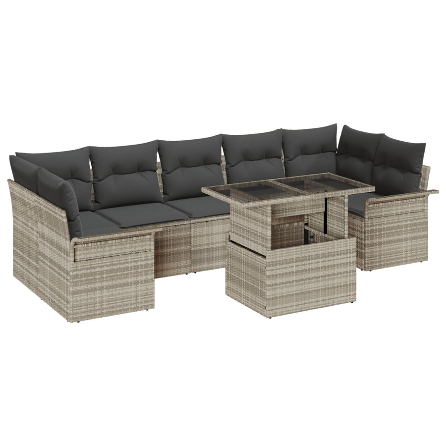 8 Stuk Tuin Sofa Set Met Kussens Lichtgrijze Poly Rattan