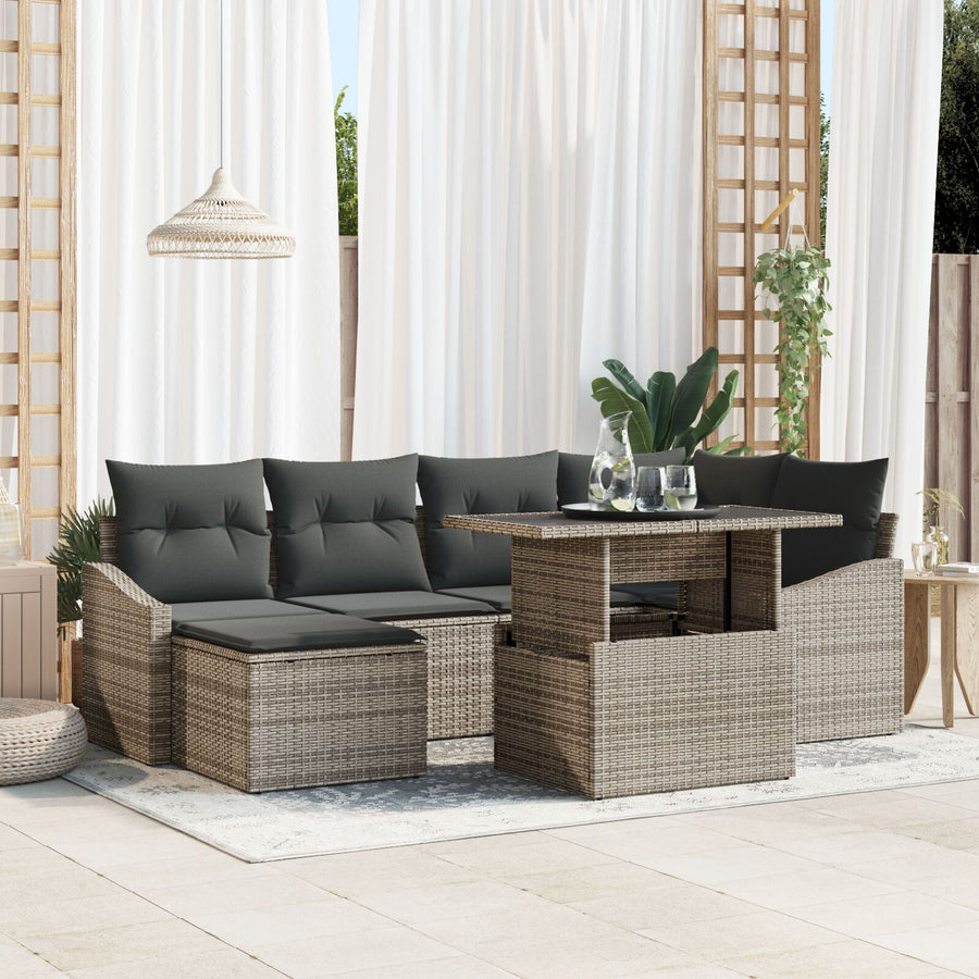 7-Delige Tuin Sofa Set Met Kussens Grijs Poly Rattan