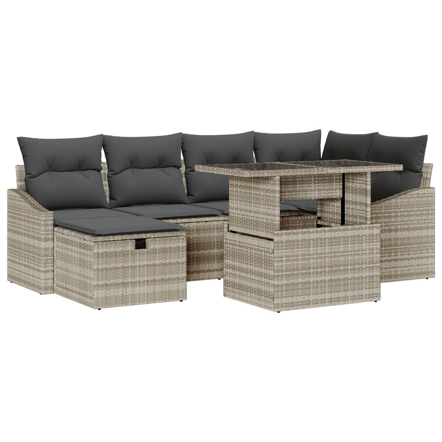 7-Delige Tuinbank Set Met Kussens Lichtgrijs Poly Rattan Wit