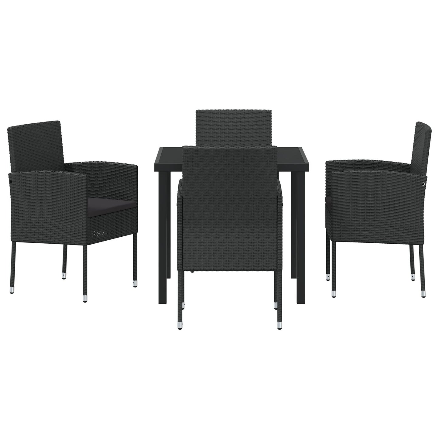 5-Delige Tuin Eetset Met Kussens Zwart Poly Rattan