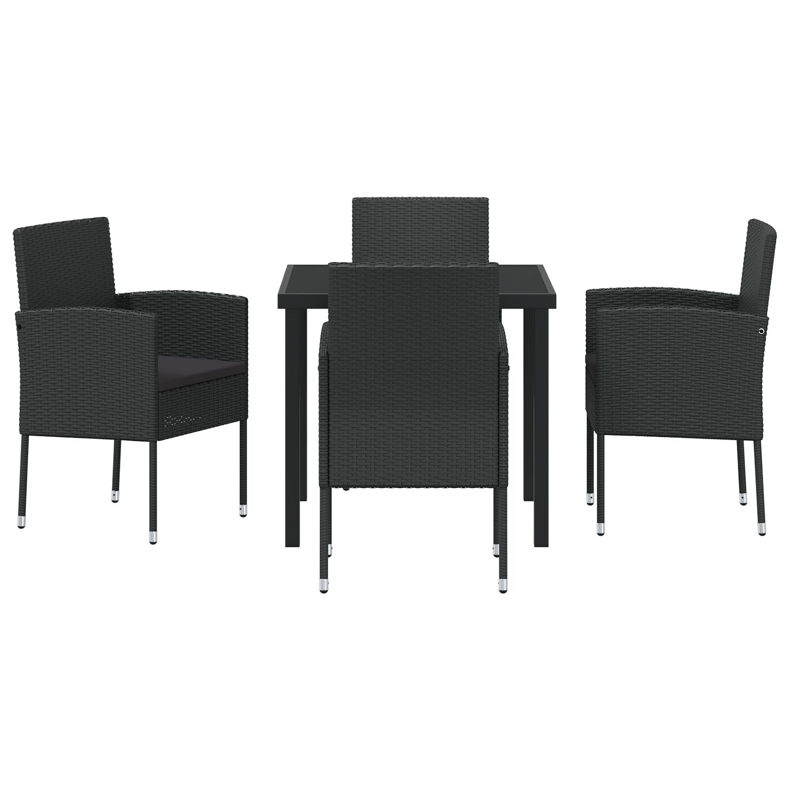 5-Delige Tuin Eetset Met Kussens Zwart Poly Rattan