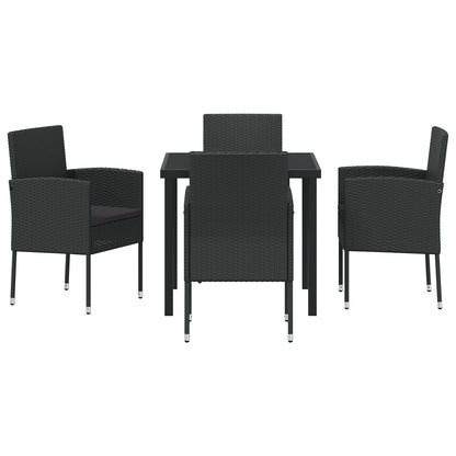 5-Delige Tuin Eetset Met Kussens Zwart Poly Rattan