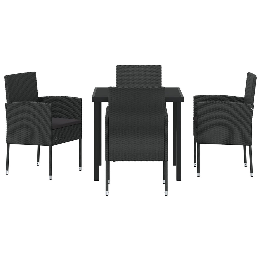 5-Delige Tuin Eetset Met Kussens Zwart Poly Rattan