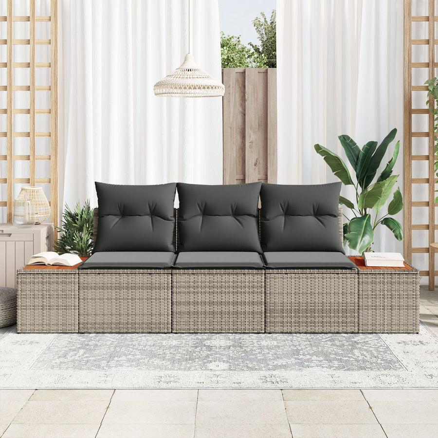 3-Delige Tuin Sofa Set Met Kussens Grijs Poly Rattan Acacia