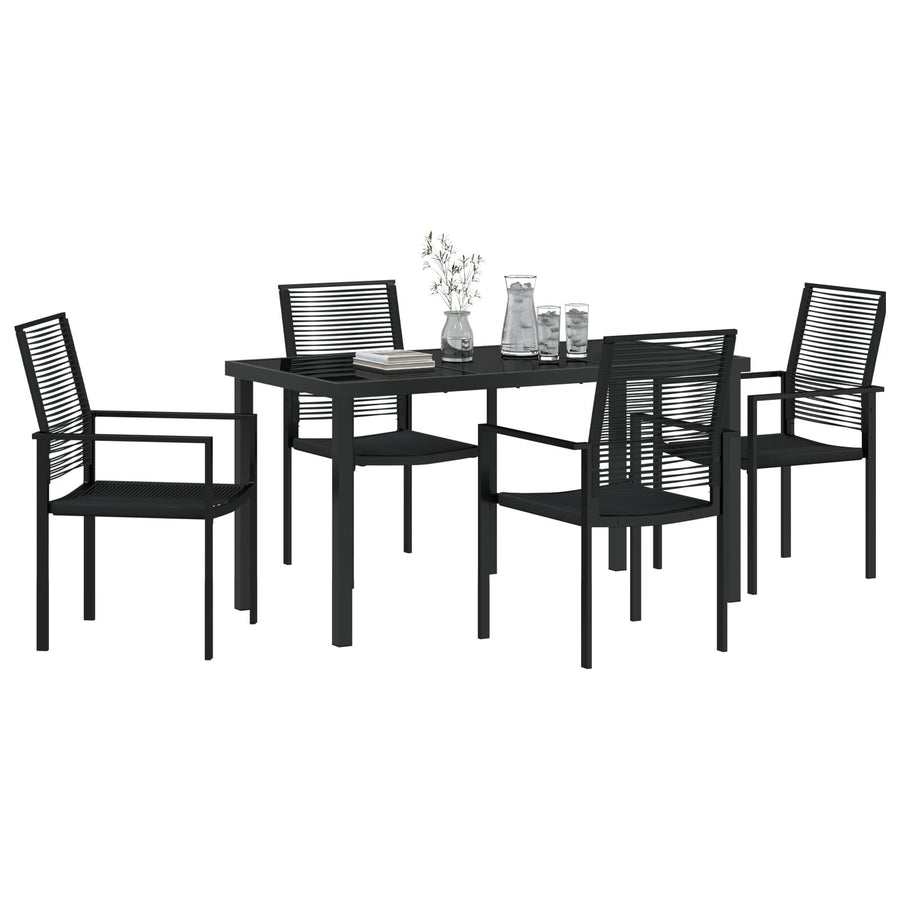 5-Piece Tuin Eet Set Zwart Pvc Riet