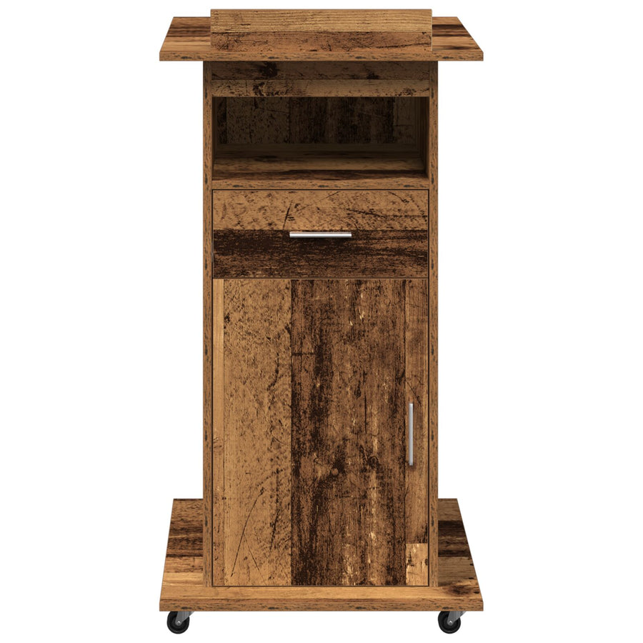 Leskantoor Podium Met Wielen Oud Hout Bewerkt Hout