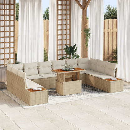 11-Delige Tuinset Met Kussens Beige Poly Rattan Acacia