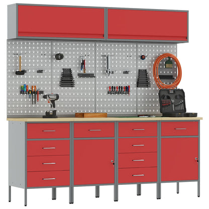 10-Delige Werkkast En Pegboard Set Mdf En Metaal 4x (2x84/2x85 cm) Rood 4x kast + 4x pegboard + 2x kast met deur