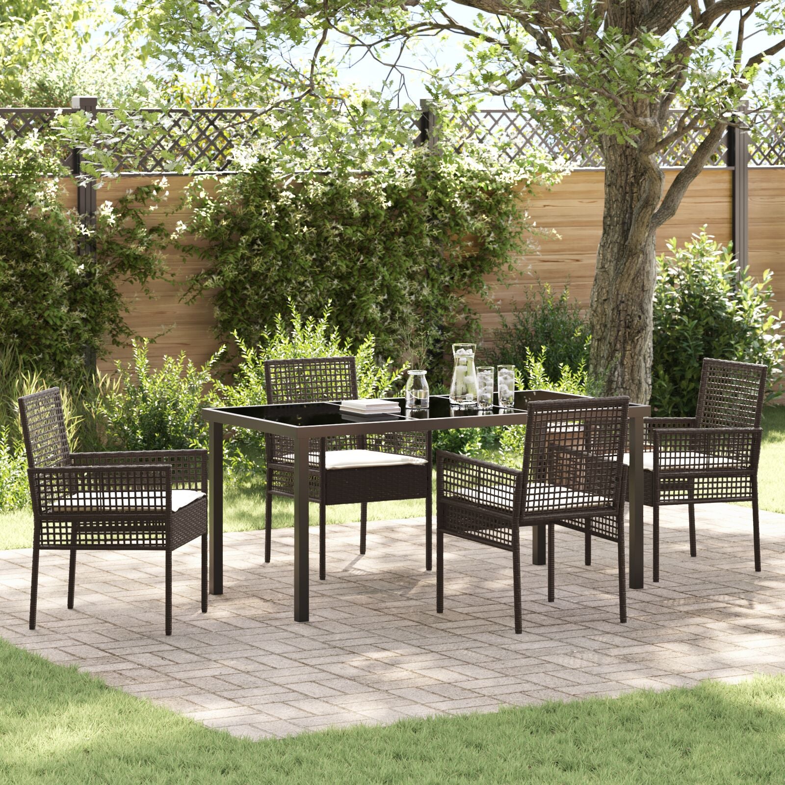 5 Delige Tuin Eetset Met Kussens Bruin Poly Rattan