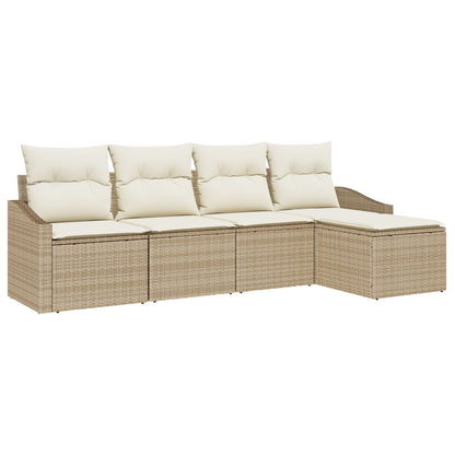 Tuin Sofa Set Set Van 5 Beige Rattan, Polyester Enkele Sofa Gegalvaniseerd Staal