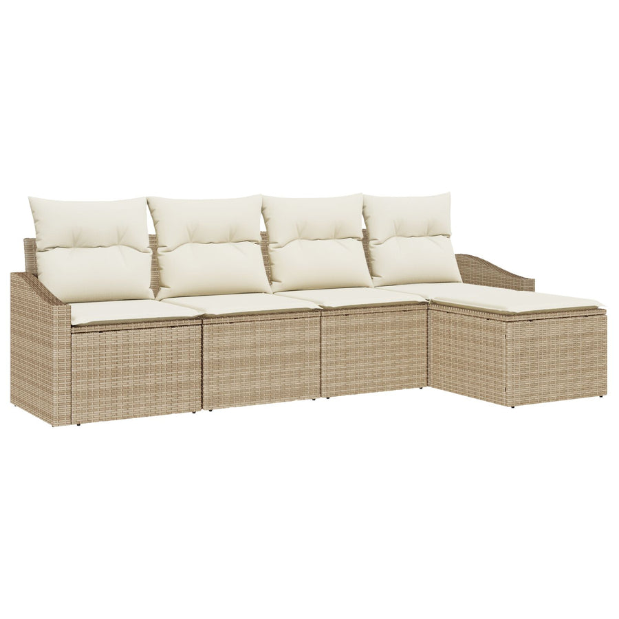 Tuin Sofa Set Set Van 5 Beige Rattan, Polyester Enkele Sofa Gegalvaniseerd Staal