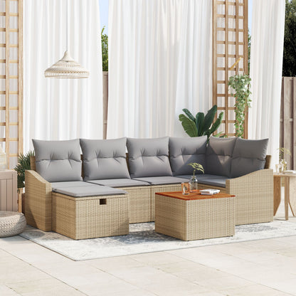 7 Delige Tuinbankset Met Kussens Beige Poly Rattan Wit