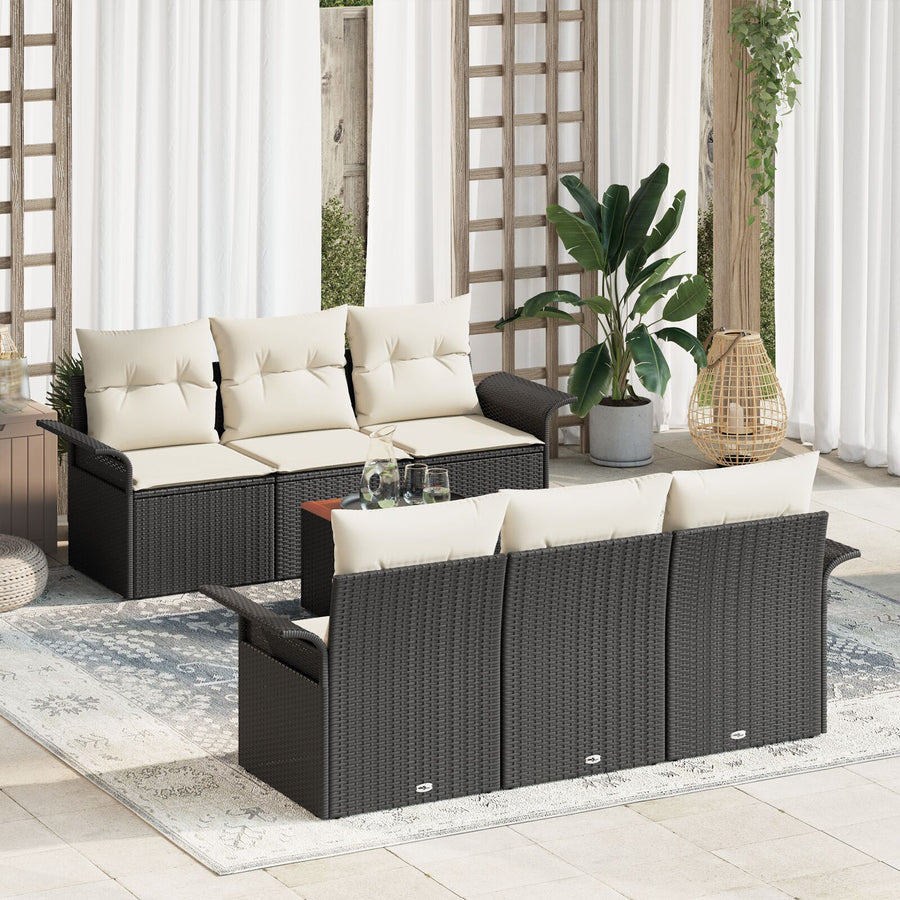 7-Delige Tuin Sofa Set Met Kussens Zwart Poly Rattan Acacia