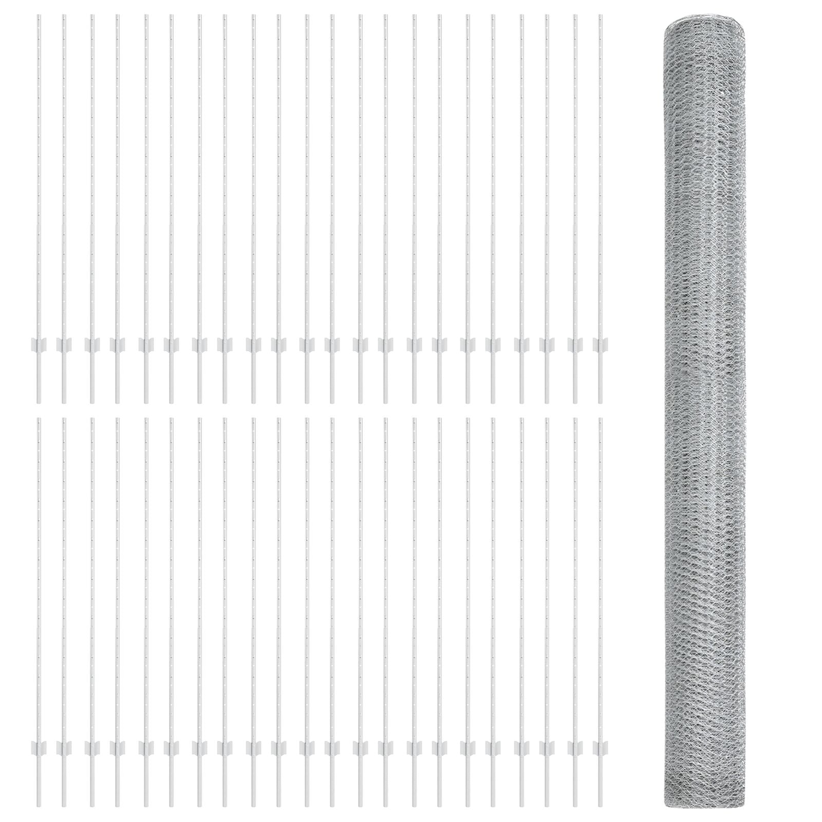 Hekposts 22 Stuks U-Kanaal 150 Cm Gegalvaniseerd Staal,  Hexagon Hek 1.5X100 M Gegalvaniseerd Staal