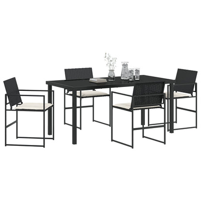 5 Delige Tuin Eettafel Set Met Kussens Zwart Poly Rattan