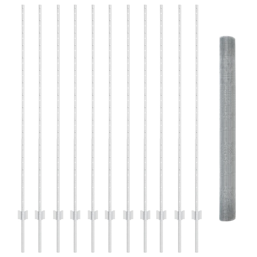 Gelaste Draadhek met 22 U-Posts Zilver 1,5x25 m Staal