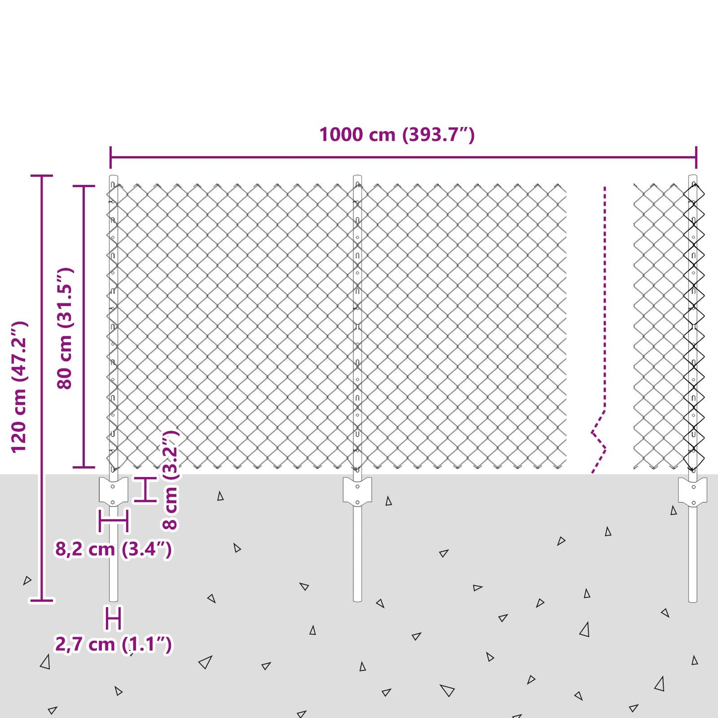 Kettinglinkhek Met 10 U-Posts Grijs 0.8X10 M Staal