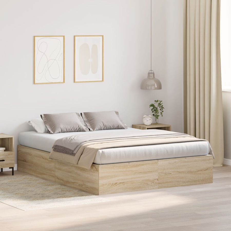 Bed Met Opbergruimte Bewerkt Hout 140 X 200 Cm Sonoma Eiken 140 x 190 cm