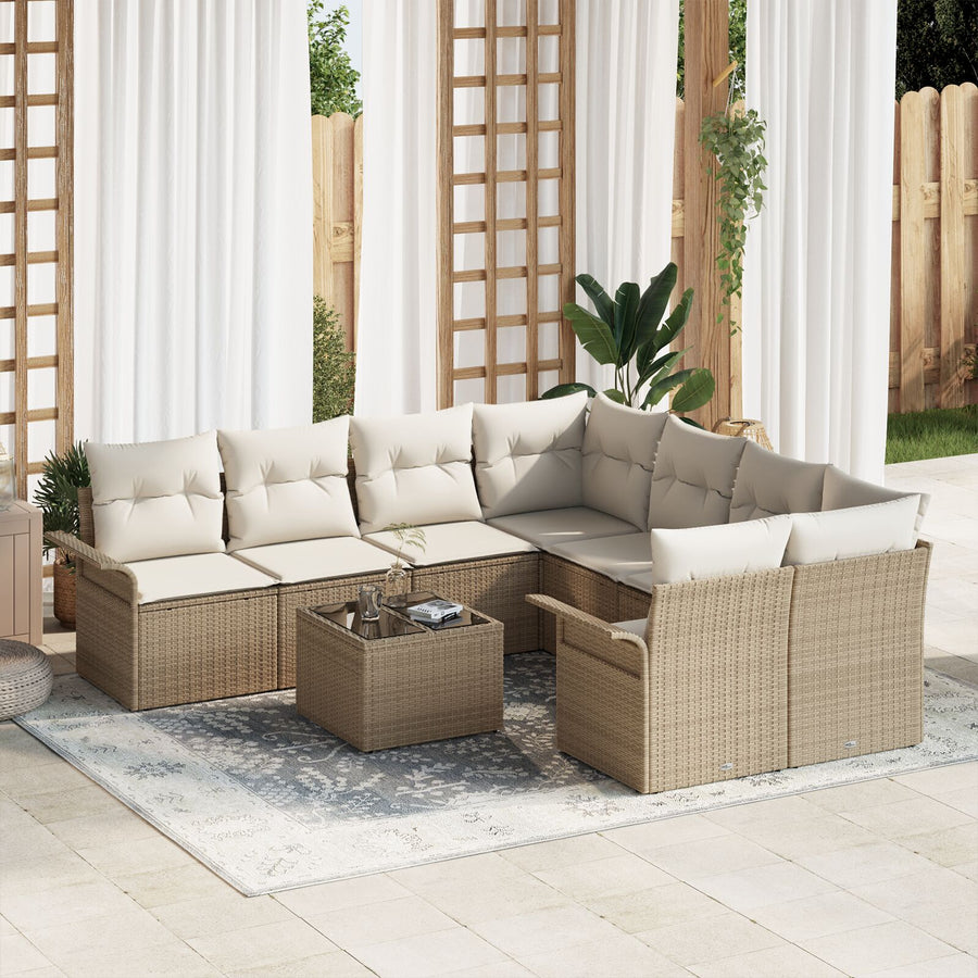 9-Delige Tuinsalonset Met Kussens Beige Poly Rattan