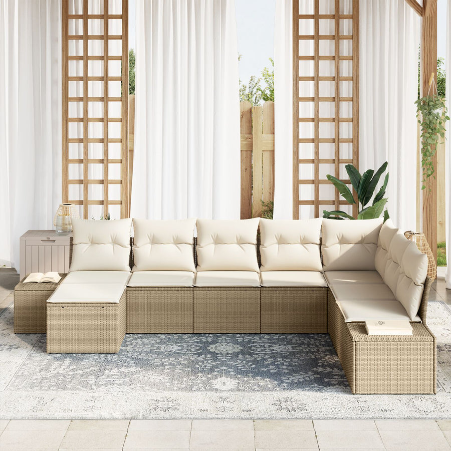 8-Delige Tuin Sofa Set Met Kussens Beige Poly Riet