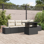 Loungeset poly rattan 5-delig zwart crème 4 personen